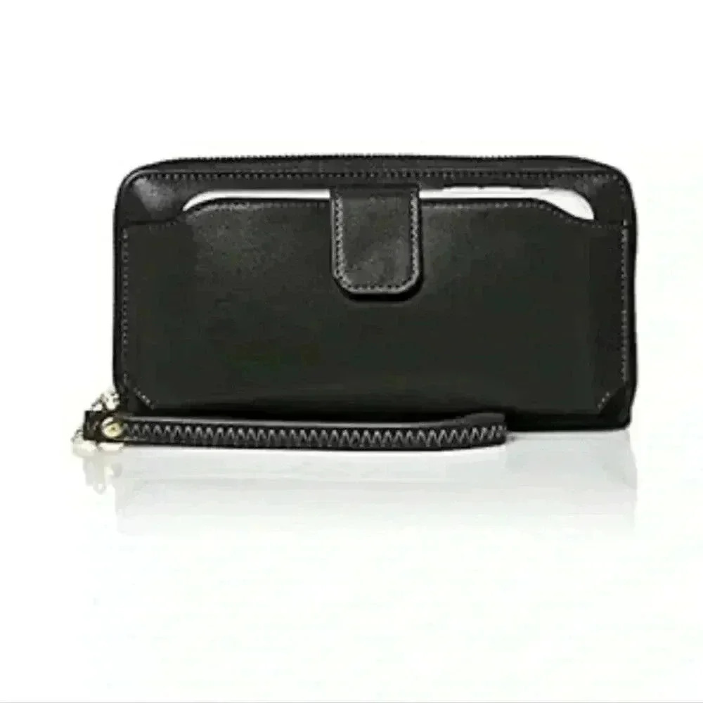 NEW Black zipper wristlet with front phone pocket and strap